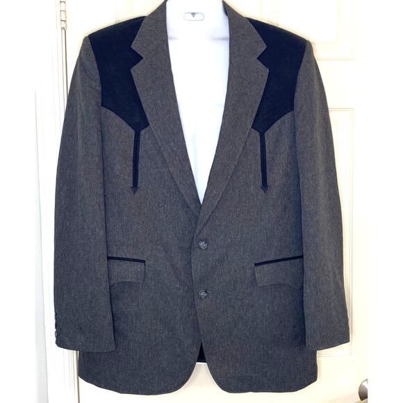 VTG Circle S, Texas Western, Rockabilly, Gray and Black yoke 42L‎ Sport coat Men - Picture 1 of 7